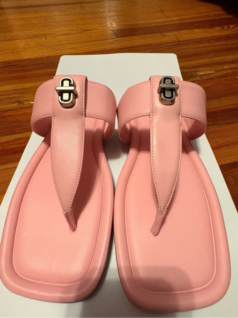 Marc Jacobs Pink Thong Sandals with Brushed Metal Accent